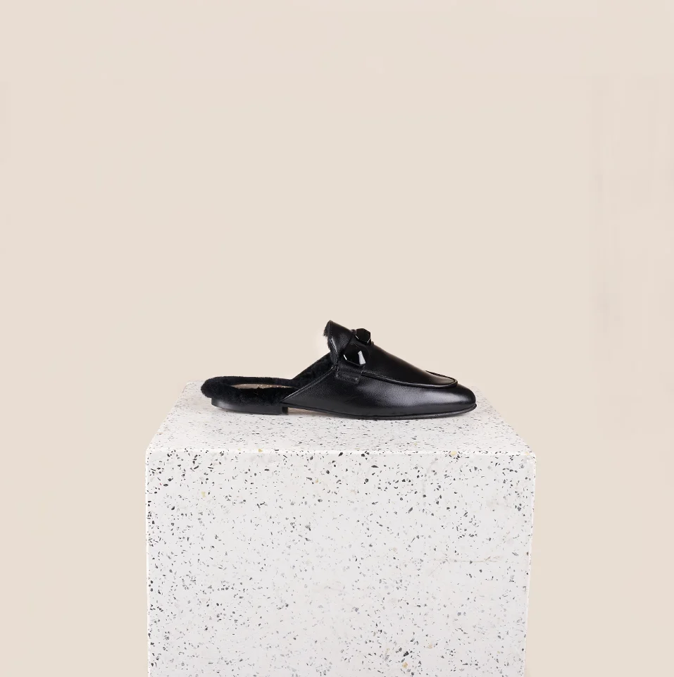 Alba Studded Shearling - Black Leather - Image 3
