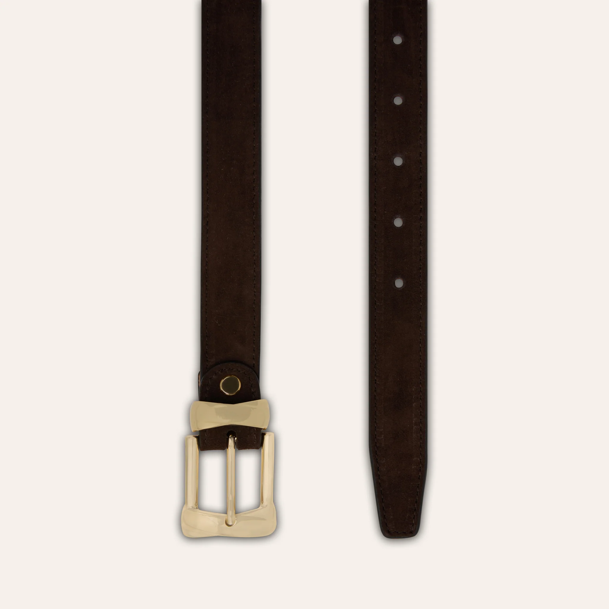 Belt -  Gold Buckle Twist Chocolate Suede - Image 4