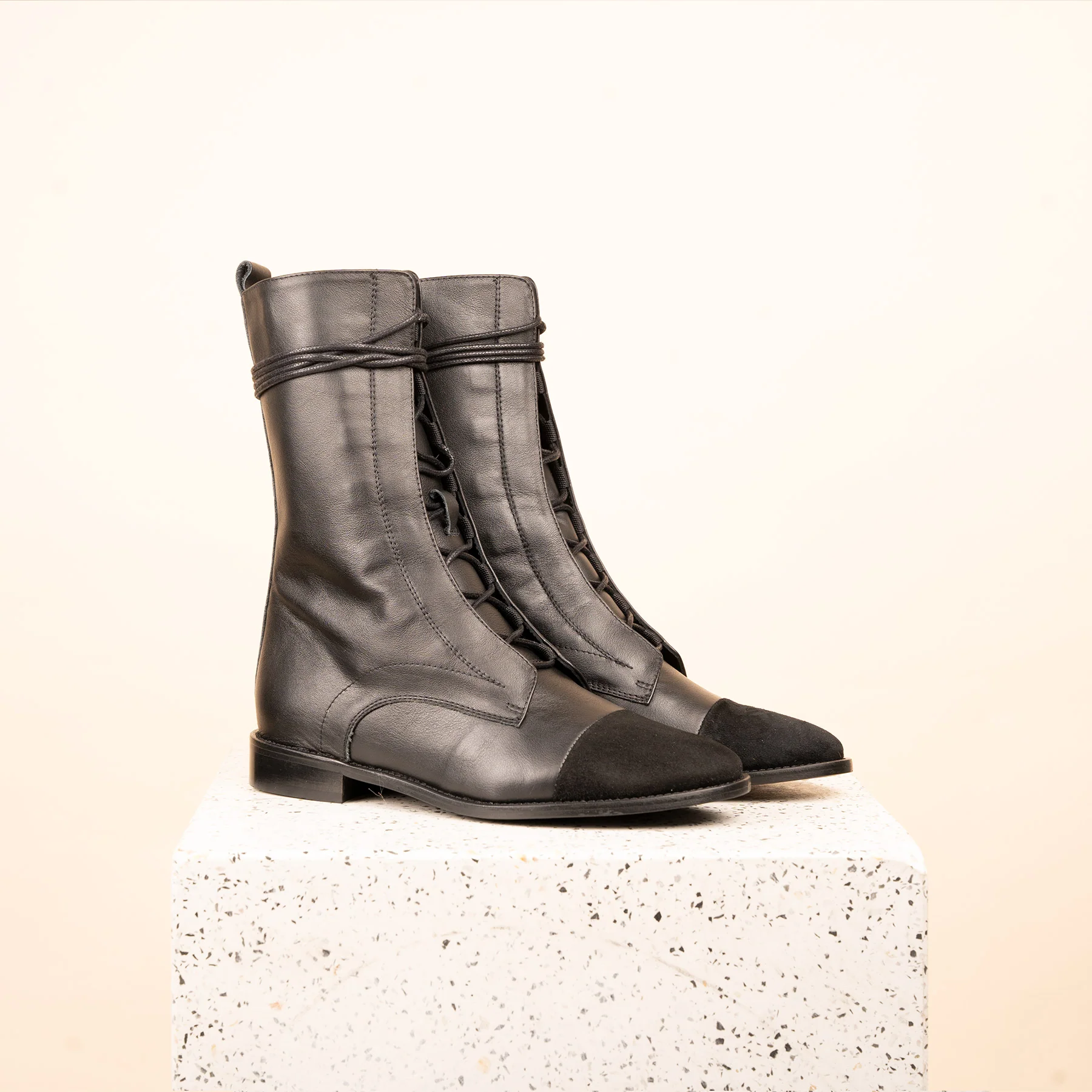 Milano - Black Leather Suede Cap - Image 5