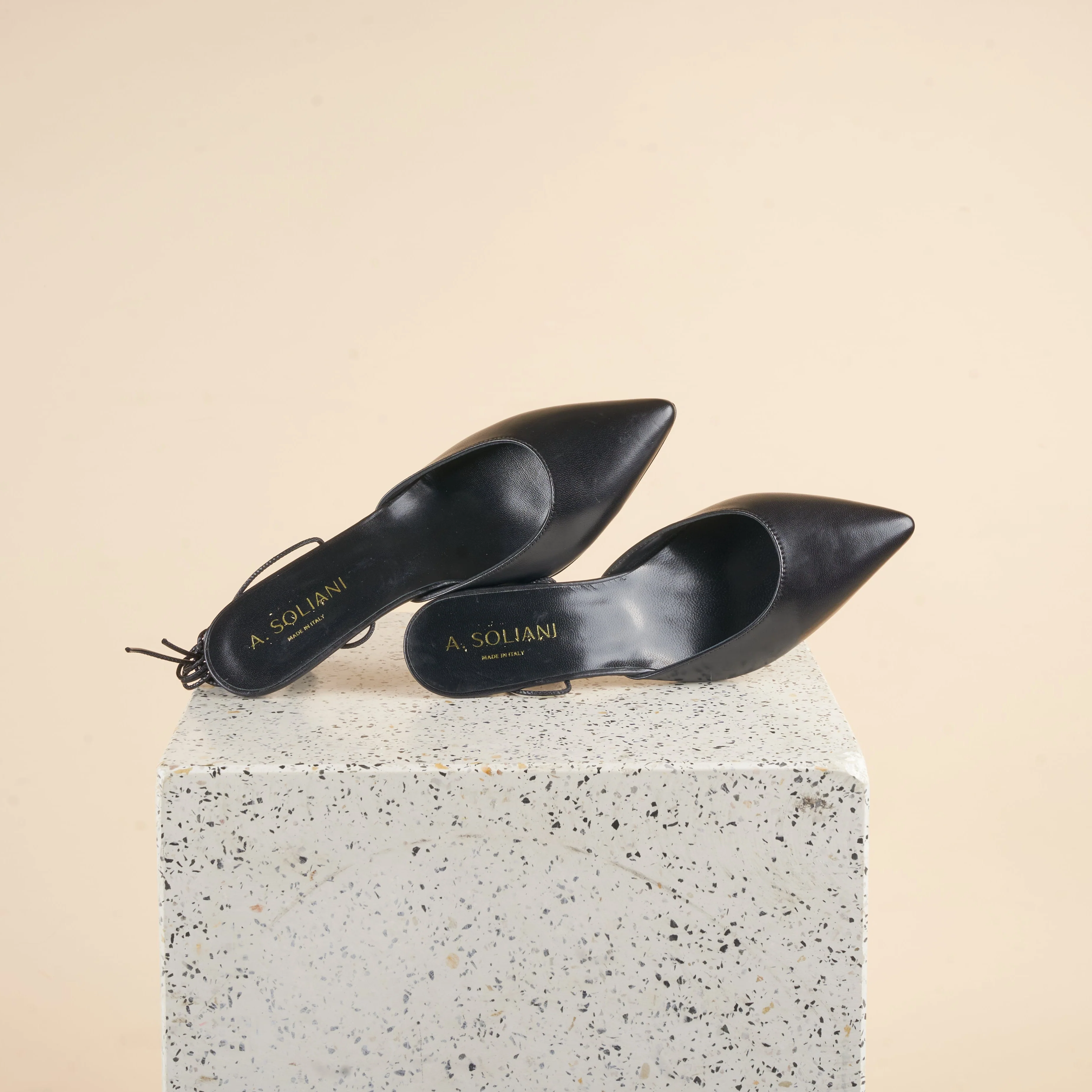 Mola - Black Leather Kitten Heels - Image 2